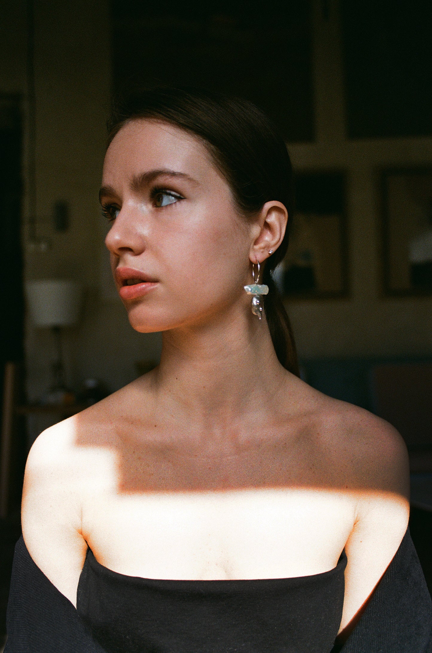 Earrings with pearls and silver drops