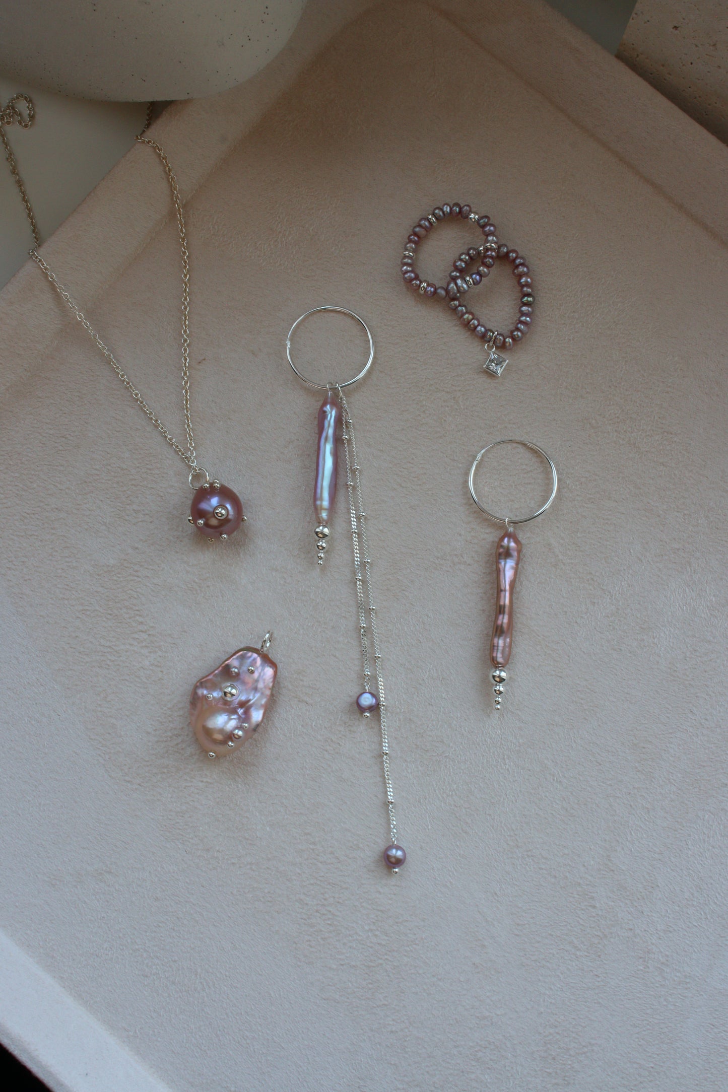 Сережки "Bubbles" з пурпуровими перлинами