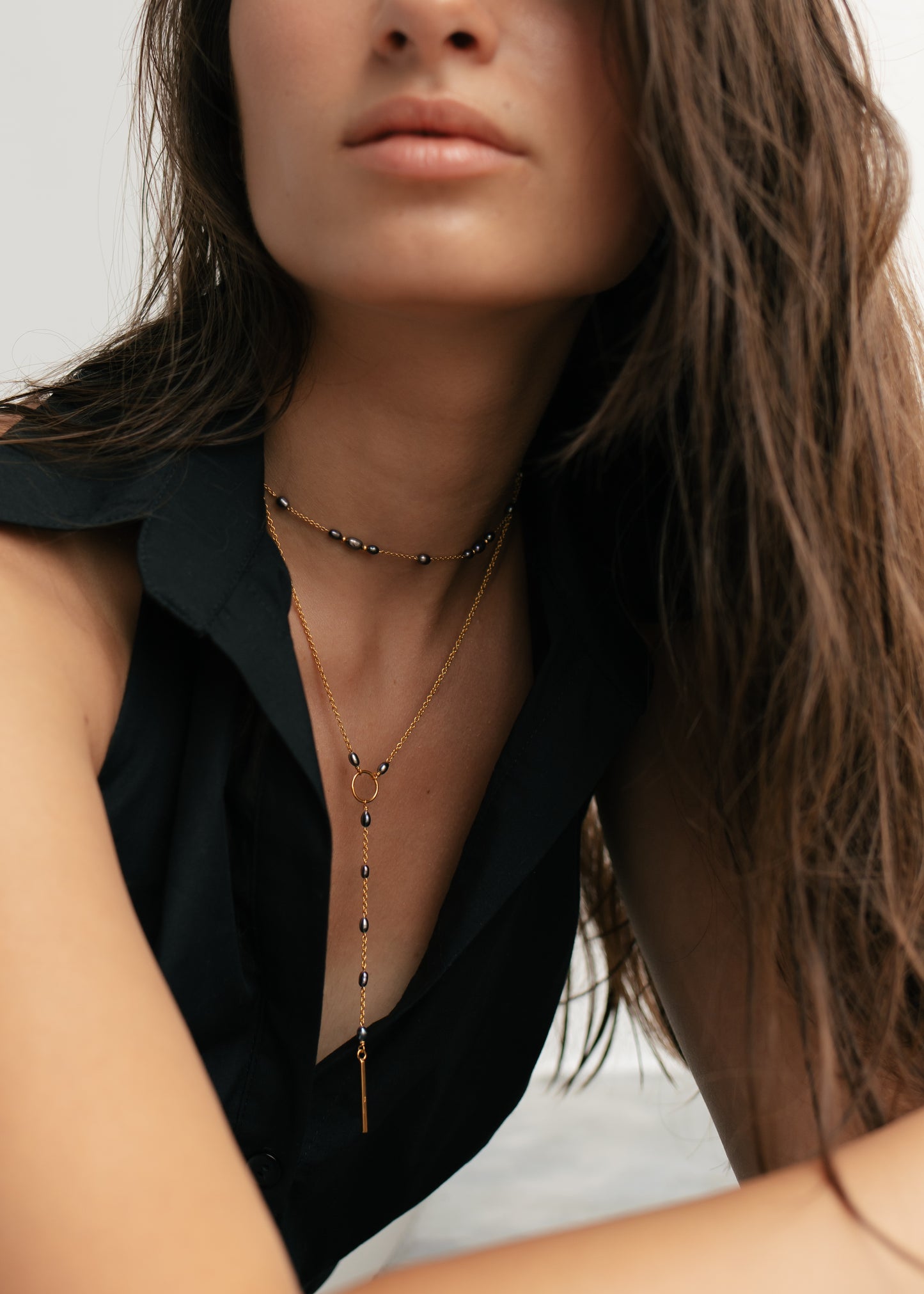 Lariat necklace "Circle gold"
