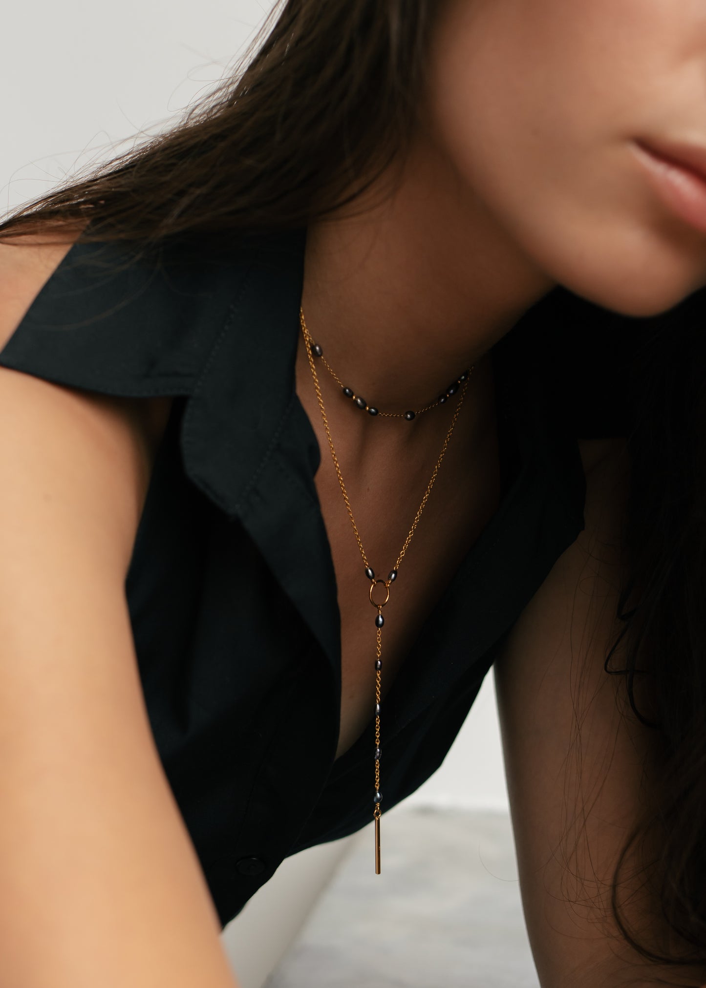 Lariat necklace "Circle gold"