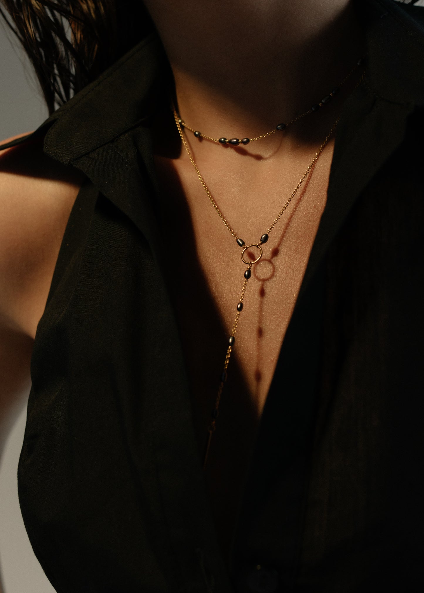 Lariat necklace "Circle gold"