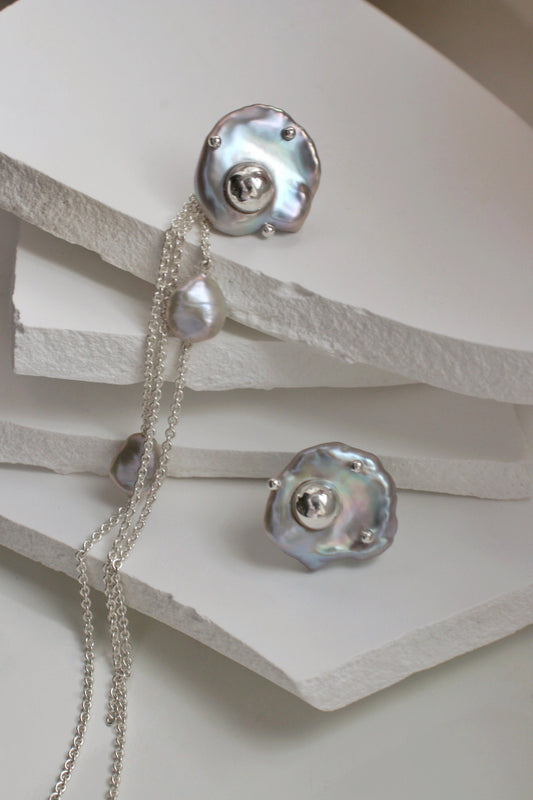 Пусети «Underwater» з сірими перлинами