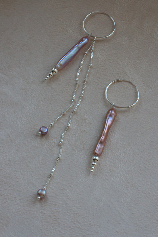 Сережки "Bubbles" з пурпуровими перлинами