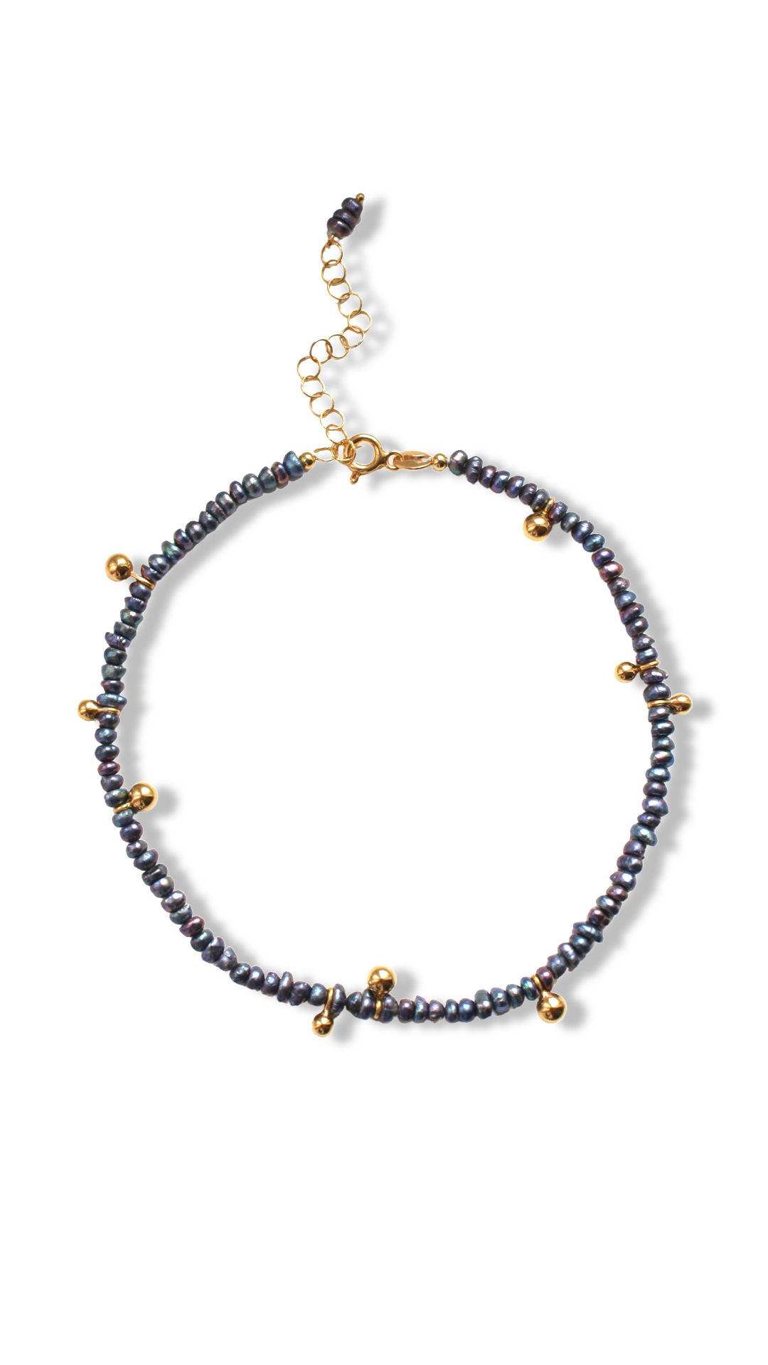 Anklet "Drops" with black pearls